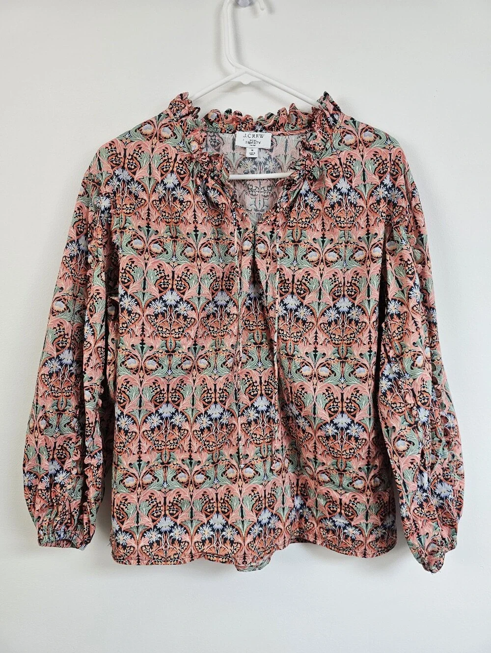J. Crew × Liberty London Fabric Scalloped Tie Neck Floral Flowy Puff Sleeve Blou